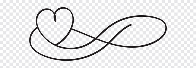 Continuous line drawing of two hearts on transparent background. Banner for valentine's day. Abstract hearts. 