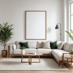 Modern Minimalist Living Room Interior with Blank Canvas