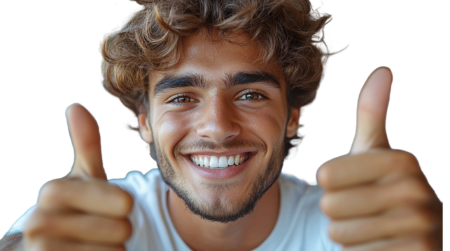 man smiling while raising both thumbs