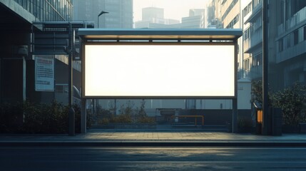 Fototapeta premium Blank Billboard Mockup at Urban Bus Stop for Advertising Placement
