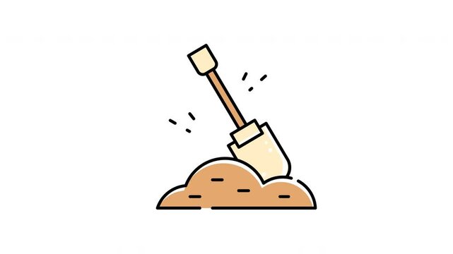 Shovel stuck in the ground digital icon video