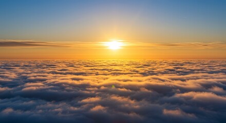 Sun Shining Over Cloudscape Golden Hour Sky Above the Clouds