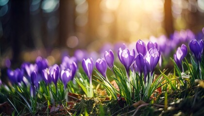 Early spring flowers of purple crocuses