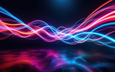 Abstract Neon Wave Lines Digital Art Background Bright Pink Blue Orange glow flow light style curve 