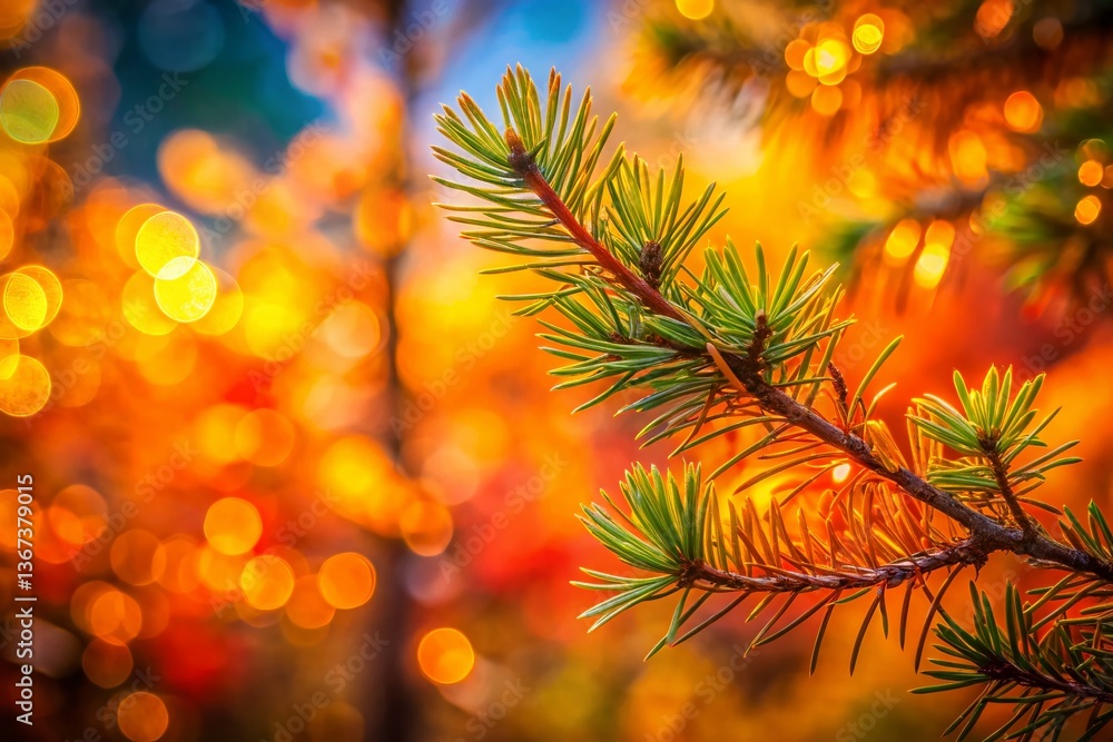 Poster bokeh dreamland: close-up of pine tree needles with soft background blur
