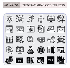 Programming Coding Icon Pack,Vector pack of programming and coding icons, perfect for digital design projects and tech-related content. Ideal for web development, software development, and coding reso
