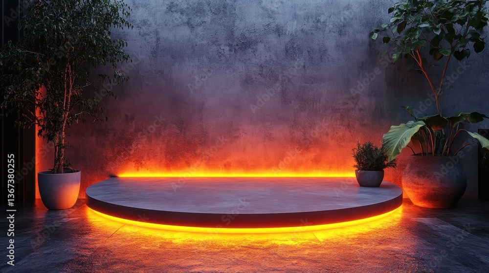 Aufkleber orange product background stand or podium pedestal on empty display with glowing light backdrops 3d 