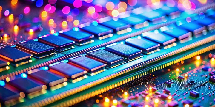 Bokeh Lights Reflecting on RAM Modules - High-Tech Data Storage Concept
