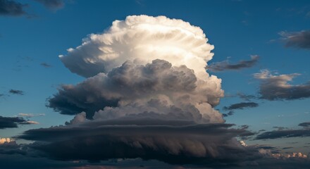 Fototapeta premium Towering Cumulonimbus Cloud Formation Against Blue Sky During Golden Hour