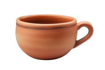 Traditional handcrafted clay cup showcasing rustic artistry and authenticity isolated on transparent background