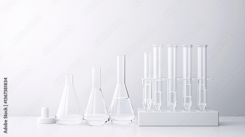 Aufkleber a clean and modern biological laboratory with glass flasks and test tubes arranged neatly, with sign