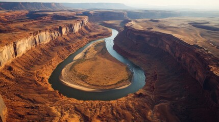 Aerial view of Goosenecks State Park, river bend, canyon landscape, travel destination