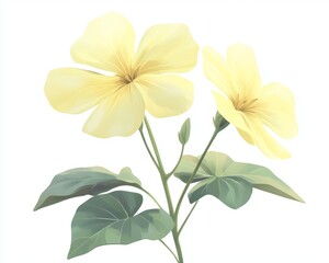 Fototapeta premium Yellow evening primrose in flat set