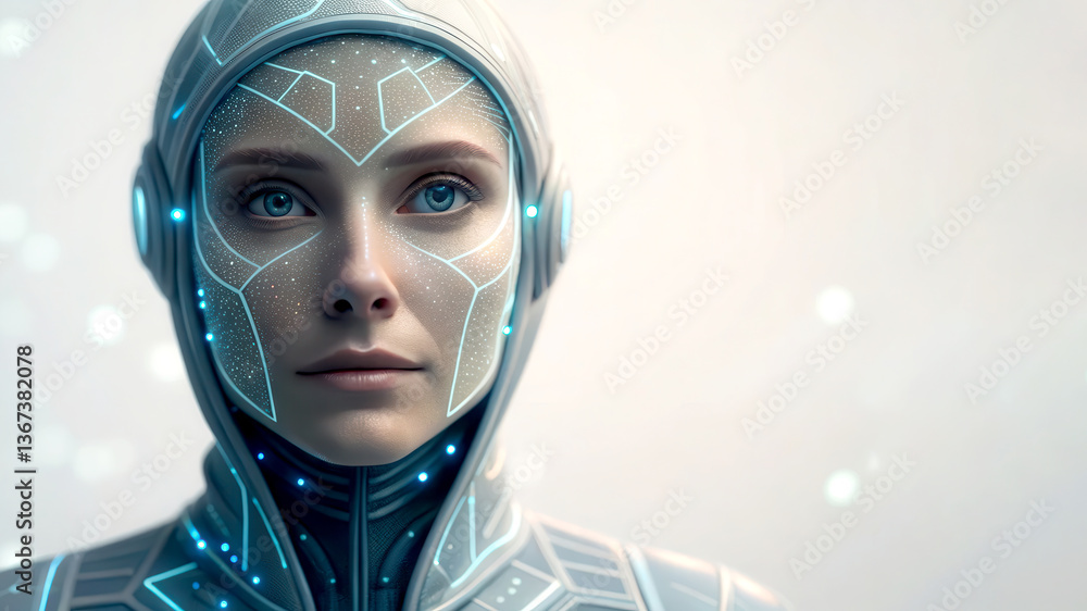 Aufkleber artificial intelligence neural network virtual assistant concept. futuristic portrait of a woman wit