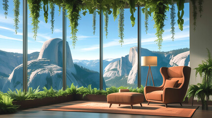 Serene mountain landscape with a lake, house, trees, and clear blue skies reflecting on the calm water