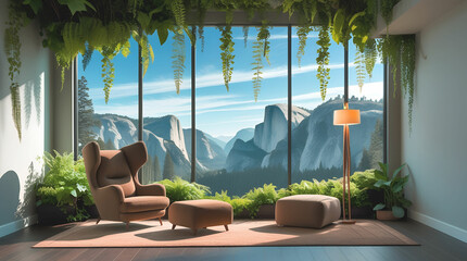 Serene mountain landscape with a lake, house, trees, and clear blue skies reflecting on the calm water