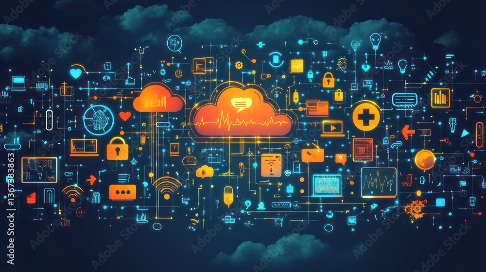 Poster cloud computing healthcare network digital technology.