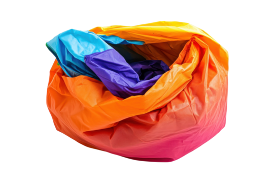 A vibrant, multi-colored bean bag chair inviting relaxation in a cozy indoor space isolated on transparent background