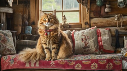 Ginger Cat in a Cozy Cabin