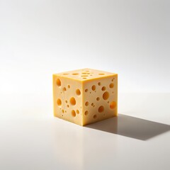 Cube of Swiss Cheese on White Background