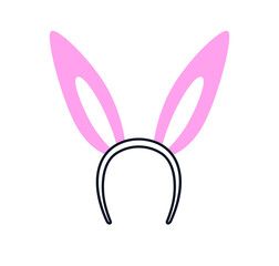 Bunny ears headband. Cute funny rabbit head band, Easter holiday accessory for festive costume. Hare animal headwear for party disguise. Flat vector illustration isolated on white background