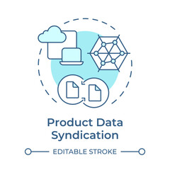 Product data syndication soft blue concept icon. Distributing synchronizing information. Feature of PIM. Round shape line illustration. Abstract idea. Graphic design. Easy to use in presentation