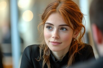 Business woman talking to her colleague during a meeting in a boardroom