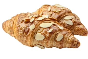 Freshly baked almond croissants on a white background inviting a delightful breakfast experience isolated on transparent background