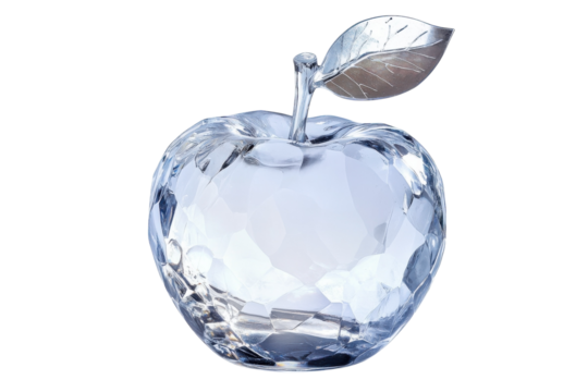A stunningly crafted crystal apple captures light beautifully in a minimalist setting isolated on transparent background