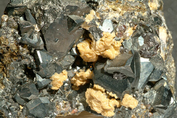 Mineral Tetrahedrite, Tetrahedrite with dolomite on pyrite matrix., Castrovirreyana mine, near Lima, Peru