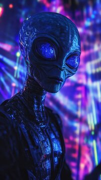 A detailed portrait of an alien with glowing blue eyes