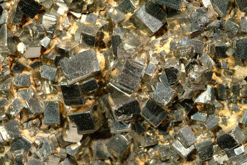 Mineral Pyrite, Cubic crystals on surface of massive pyrite, Tristate, USA