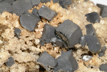 Mineral Galena, Galena and Pyrite on Dolomite, Inclined Flatts,