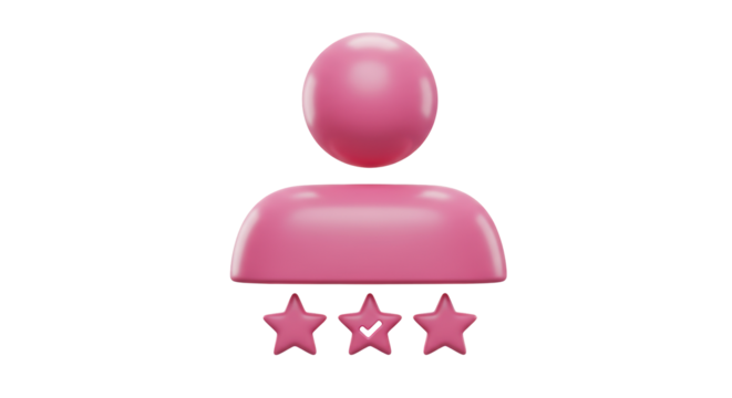 Isolated Pink User Icon with Three Stars and Check Mark
