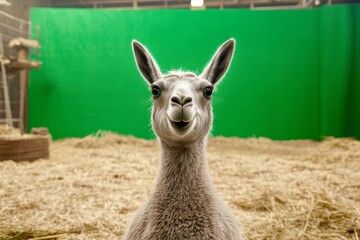 Obraz premium An adorable llama with a friendly expression looking directly at the viewer