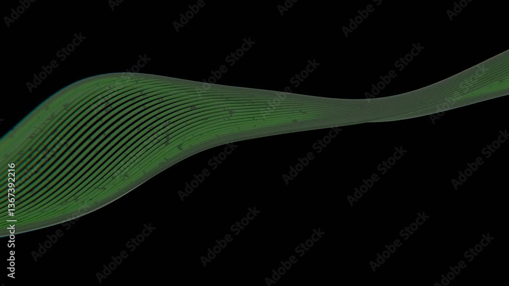 Poster Thin lines twisting into a sleek wave on a black background, creating a minimal and futuristic abstract design with fluid curves and modern geometry.
