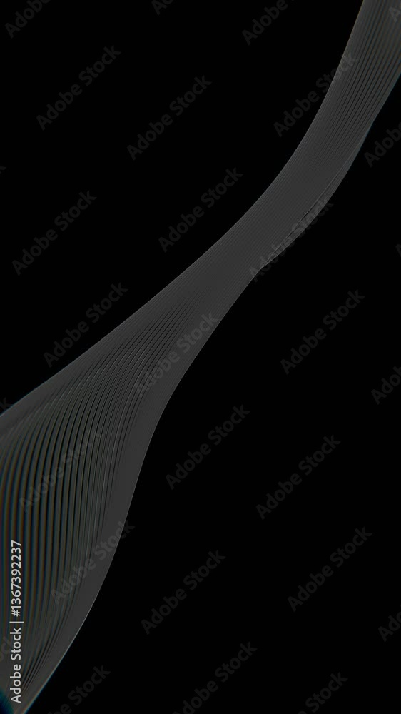 Poster Thin lines twisting into a sleek wave on a black background, creating a minimal and futuristic abstract design with fluid curves and modern geometry.