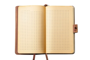 A blank journal waiting for creativity and ideas in a cozy workspace with warm lighting isolated on transparent background