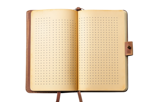 A blank journal waiting for creativity and ideas in a cozy workspace with warm lighting isolated on transparent background