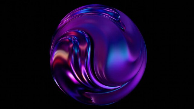 Swirling orb in vibrant pink and purple hues with a metallic sheen, forming a fluid, abstract shape on a black background for a futuristic aesthetic.