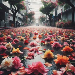 Flower after a heavy downpour