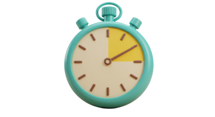 Isolated Teal Stopwatch Timing Fifteen Minutes