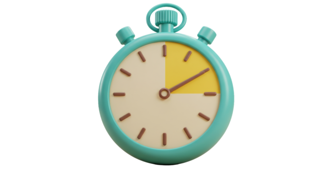 Isolated Teal Stopwatch Timing Fifteen Minutes