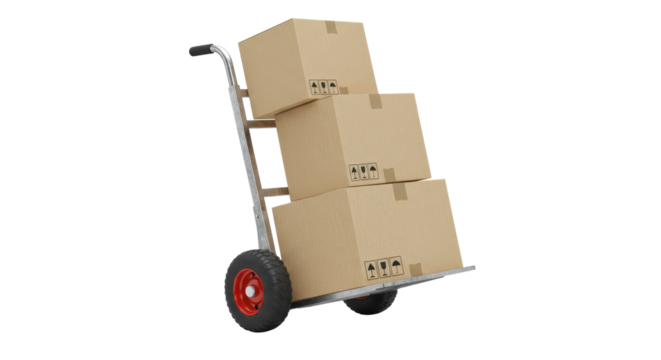 Isolated Hand Truck with Stacked Boxes