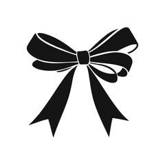 A black and white vector silhouette of a hand-drawn ribbon with a tied bow in the center on a white background