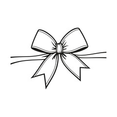 A black and white vector silhouette of an elegant hand-drawn bow with flowing ribbon details on a white background