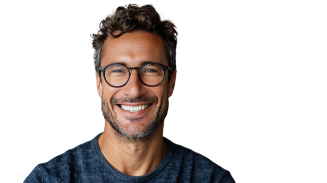 father wearing glasses smiling - Powered by Adobe