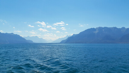 beautiful seascape on the horizon silhouette of mountains