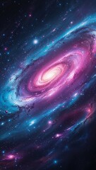 A mesmerizing black hole dominates the center of a vibrant galaxy, its gravitational force bending light around it in a stunning display of cosmic power. In the swirling vortex, stars and cosmic dust 