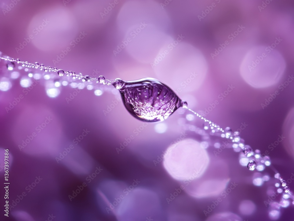 Poster Close-up of a Dewdrop on a Spiderweb with Purple Bokeh Background